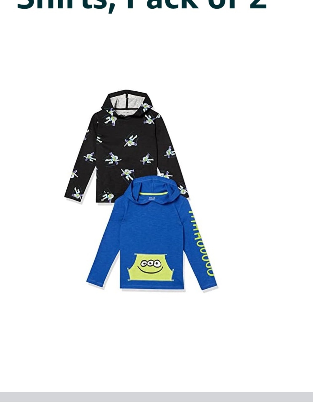 Kids' 2-Pack Long Sleeve Hooded Tees — Blue & Black Alien Print